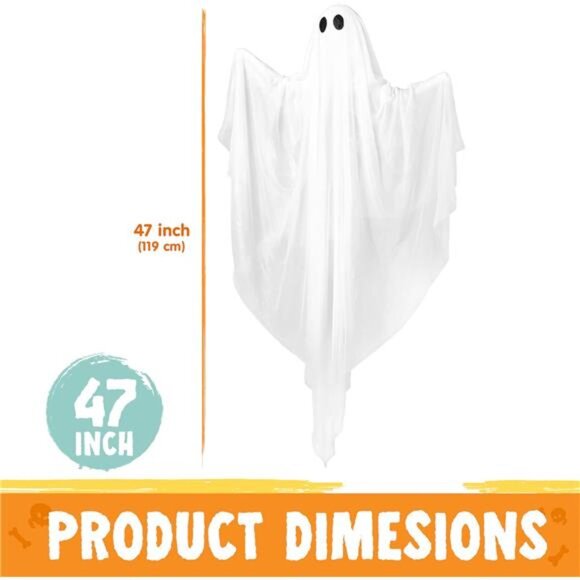 Halloween Hanging Light up Ghost with Spooky Blue LED Light, 47” White Ghosts - Picture 5 of 8